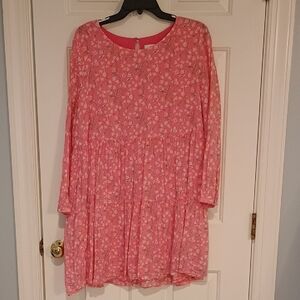 Vineyard Vines Coral Pink Floral Tiered Long-Sleeve Dress
